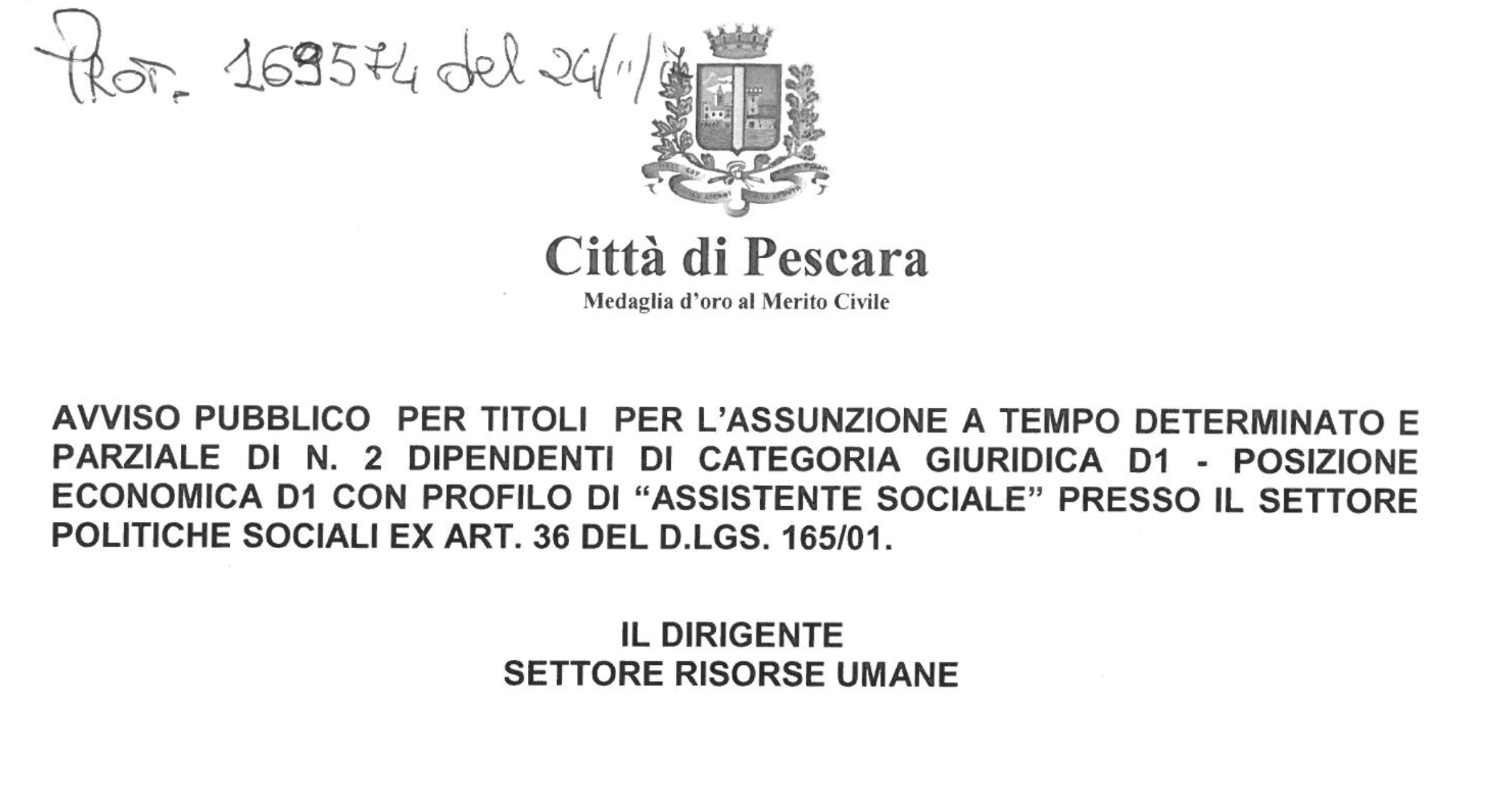 Comune di Pescara, due posti per Assistenti Sociali