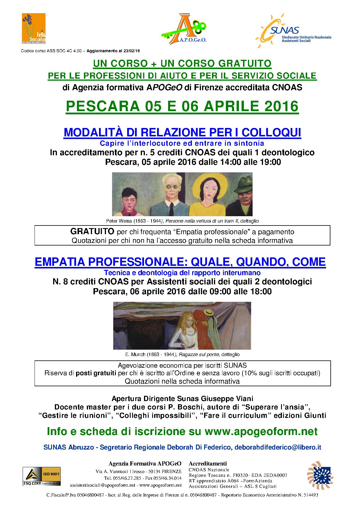 5 e 6 aprile, due giornate di formazione a Pescara